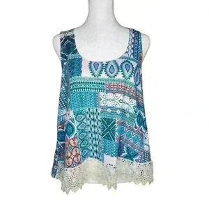 Stoosh new with tag women's geometric cropped tank lace hem size large